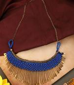 Stylish Gold Plated Thread Work Designer Blue Necklace