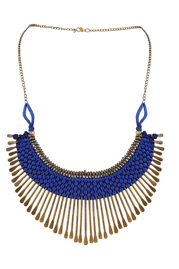Stylish Gold Plated Thread Work Designer Blue Necklace
