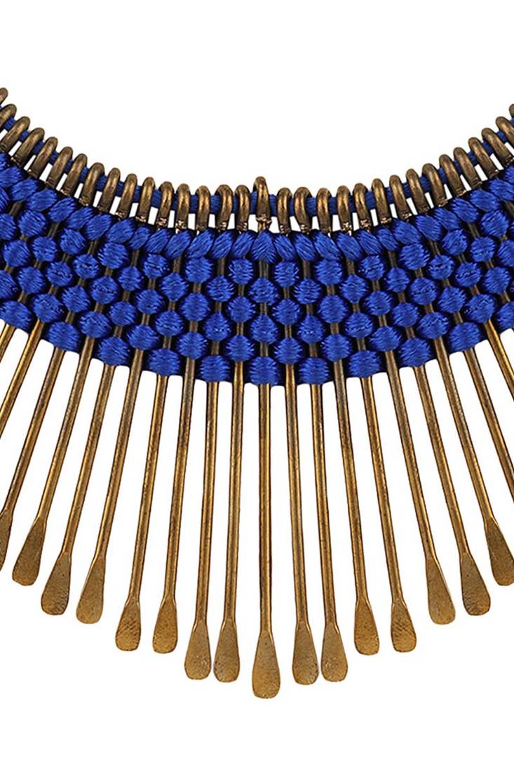 Stylish Gold Plated Thread Work Designer Blue Necklace