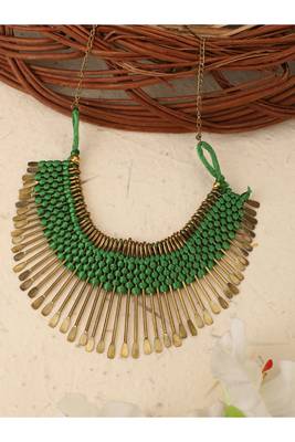 Stylish Gold Plated Thread Work Designer Green Necklace 1