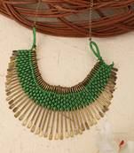 Stylish Gold Plated Thread Work Designer Green Necklace
