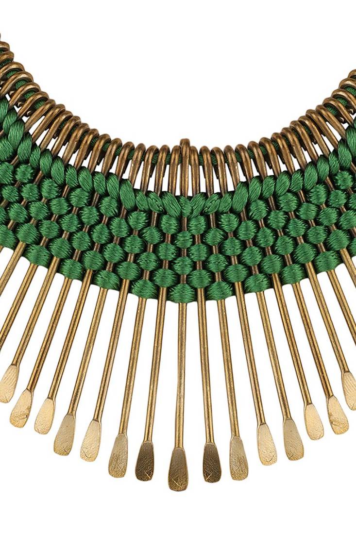 Stylish Gold Plated Thread Work Designer Green Necklace