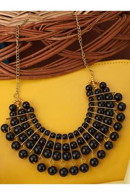 Designer Black Bead Stacked Gold-Plated Collar Necklace 1