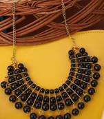 Designer Black Bead Stacked Gold-Plated Collar Necklace