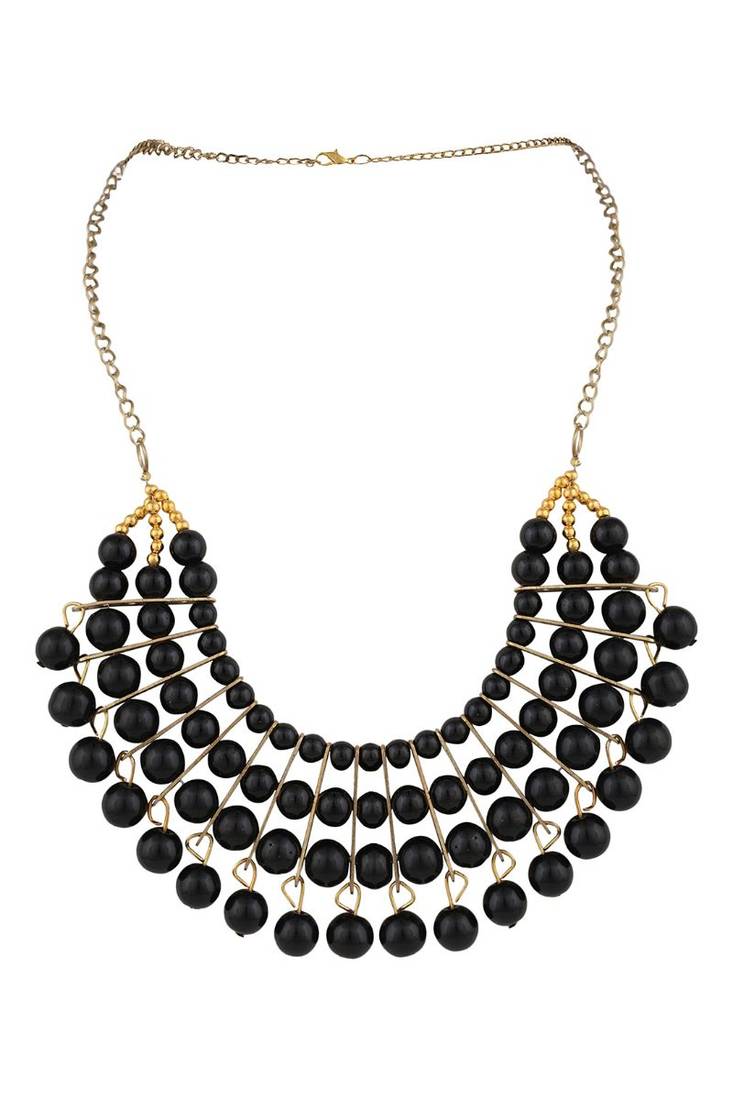 Designer Black Bead Stacked Gold-Plated Collar Necklace