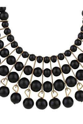 Designer Black Bead Stacked Gold-Plated Collar Necklace 3