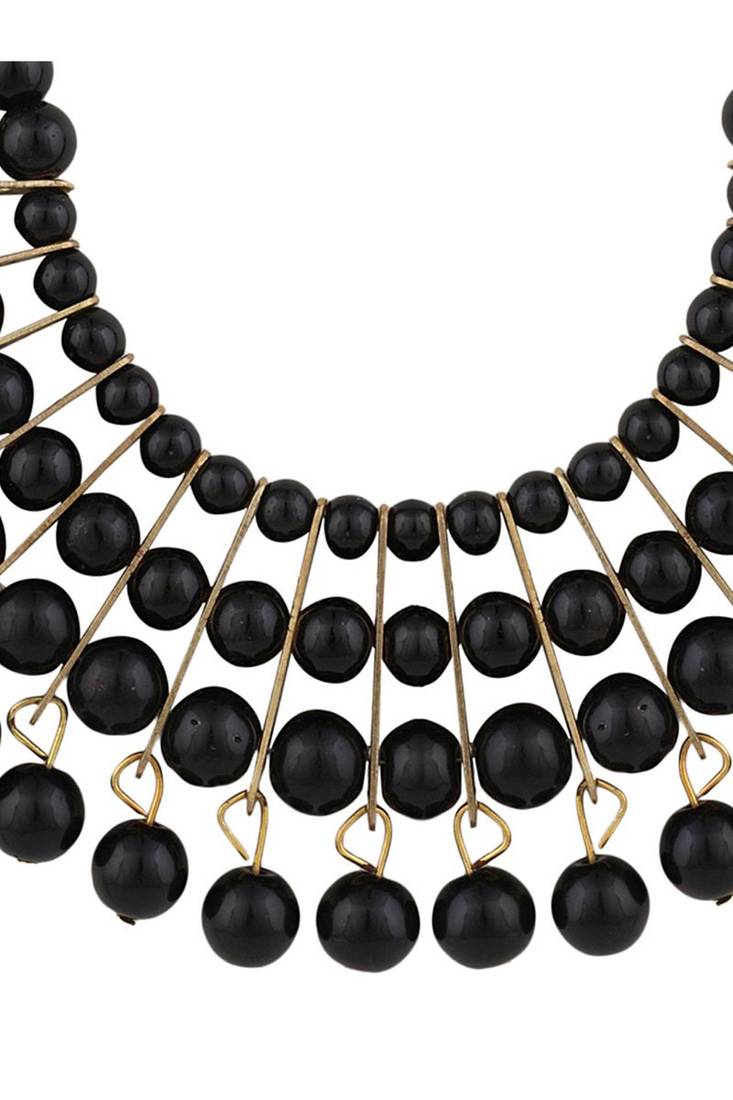 Designer Black Bead Stacked Gold-Plated Collar Necklace