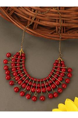Designer Red Bead Stacked Gold-Plated Collar Necklace 1