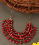 Designer Red Bead Stacked Gold-Plated Collar Necklace