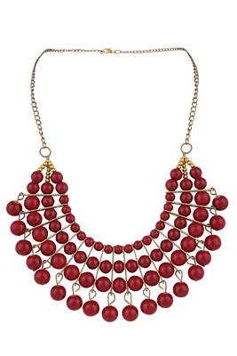 Designer Red Bead Stacked Gold-Plated Collar Necklace 2