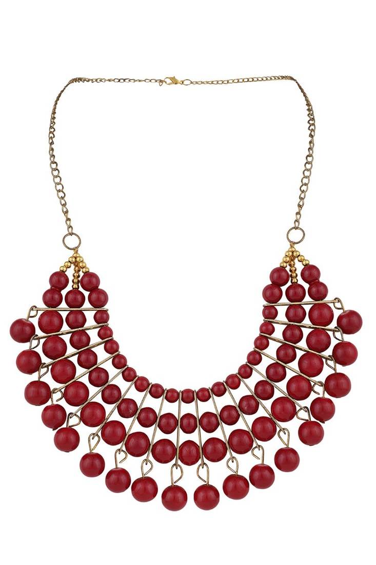 Designer Red Bead Stacked Gold-Plated Collar Necklace
