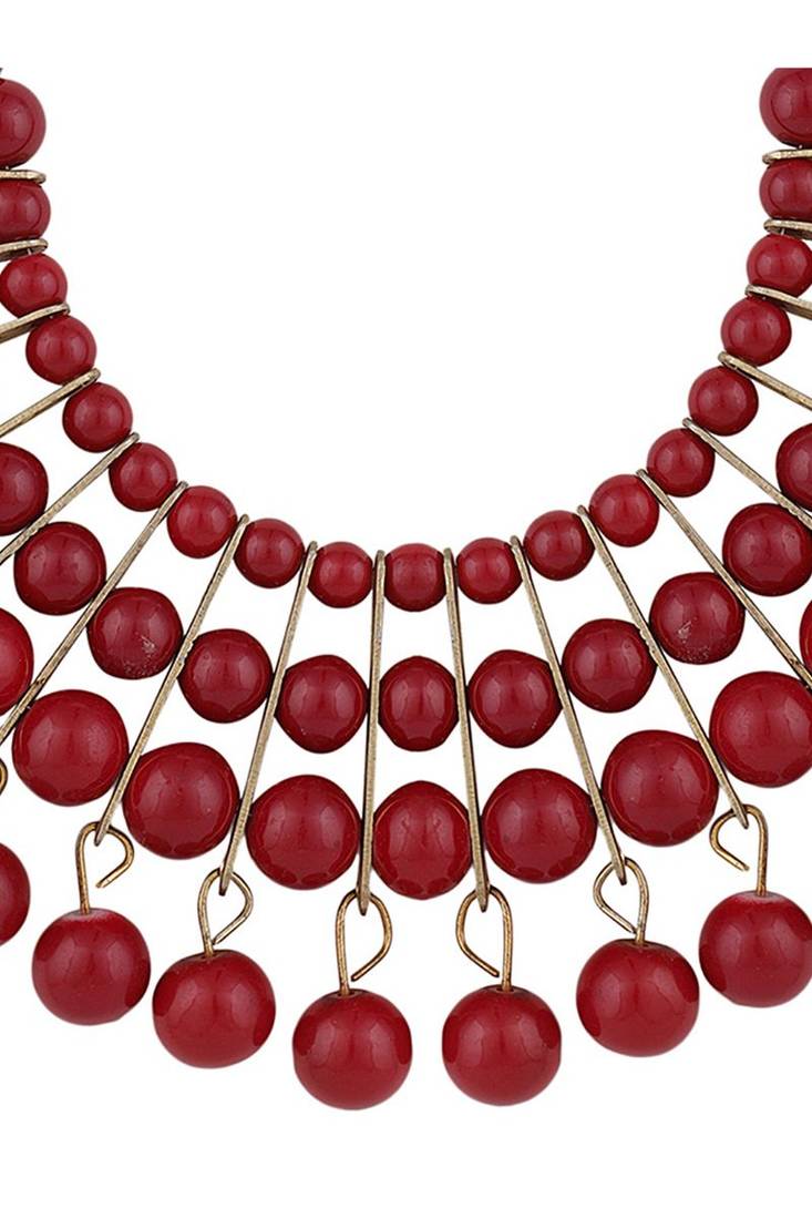 Designer Red Bead Stacked Gold-Plated Collar Necklace