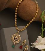 Gold Plated Multicolour Traditional Pearl Pendant Set with Earrings