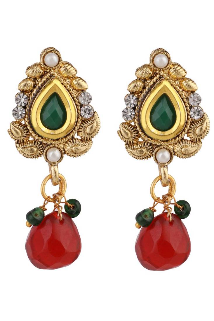 Gold Plated Multicolour Traditional Pearl Pendant Set with Earrings
