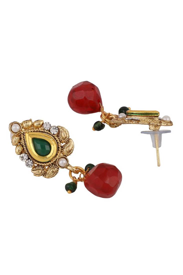Gold Plated Multicolour Traditional Pearl Pendant Set with Earrings