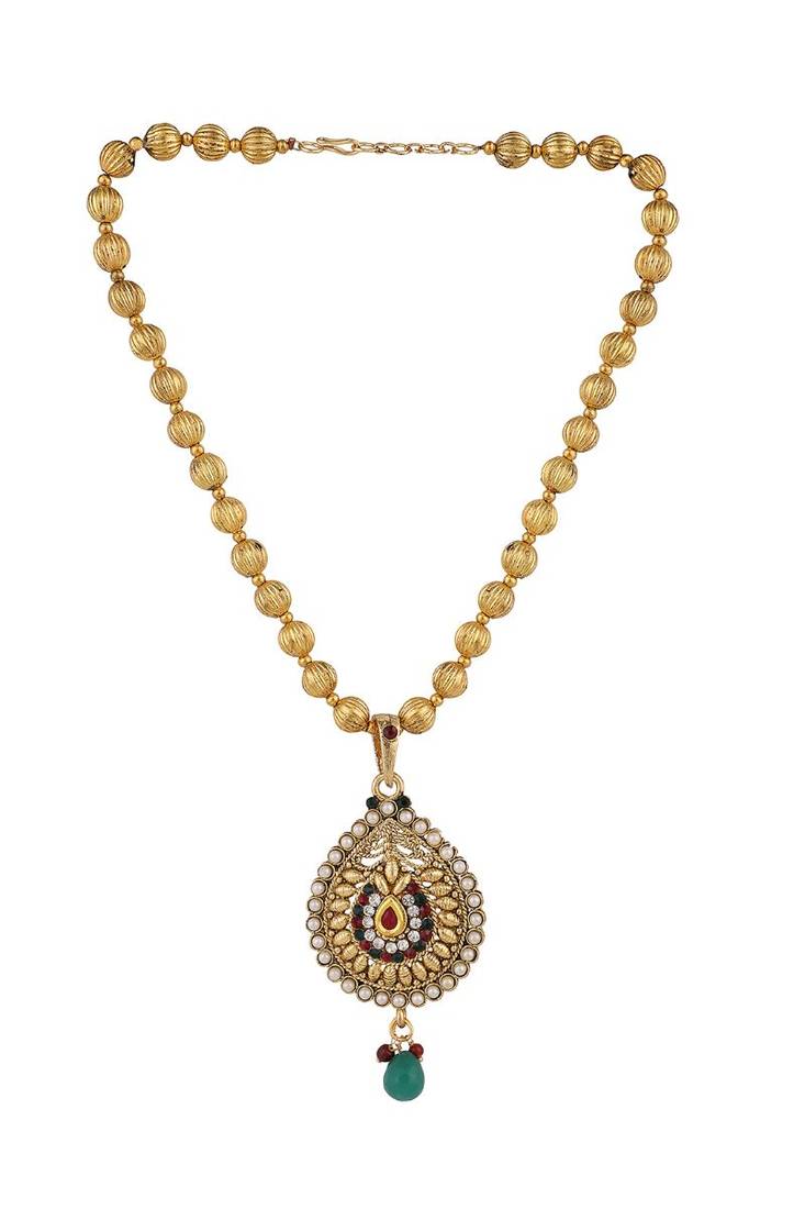 Gold Plated Multicolour Traditional Pearl Pendant Set with Earrings