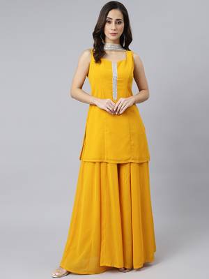 Mustard plain georgette kurtas-and-kurtis 1