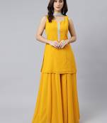 Mustard plain georgette kurtas-and-kurtis