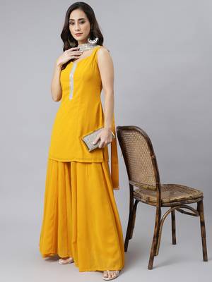 Mustard plain georgette kurtas-and-kurtis 2