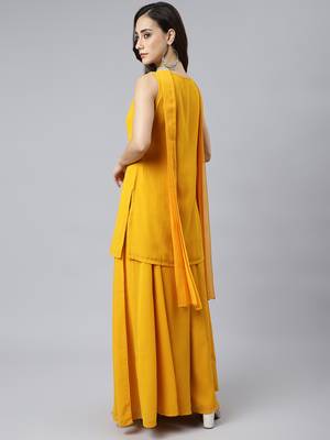 Mustard plain georgette kurtas-and-kurtis 3