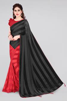 Red plain georgette saree with blouse