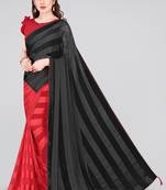 Red plain georgette saree with blouse