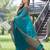 Turquoise plain chiffon saree with blouse