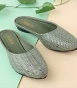 Green Textured Leather Ethnic Flats
