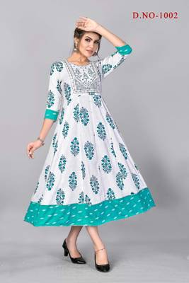 Heavy Rayon Anarkali  Foil with Embroidery Work Kurti 1