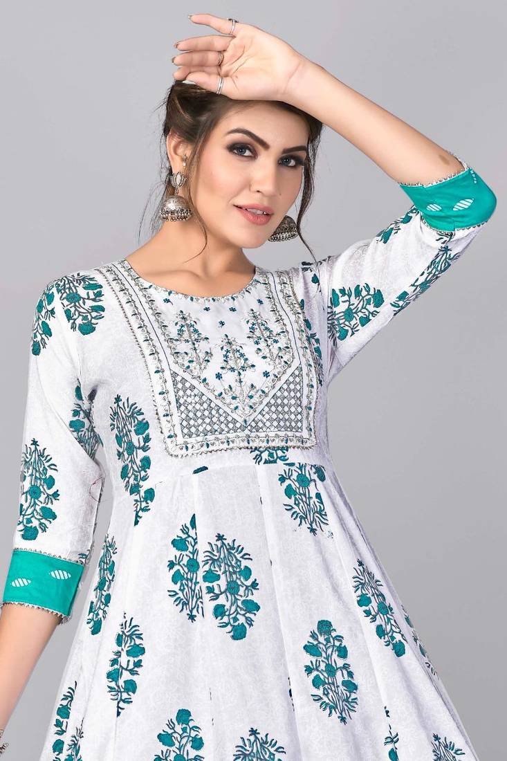 Heavy Rayon Anarkali  Foil with Embroidery Work Kurti