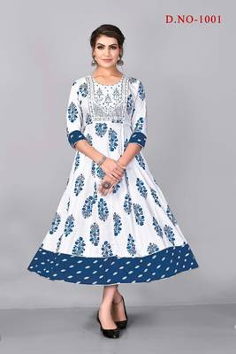 Heavy Rayon Anarkali  Foil with Embroidery Work Kurti 1