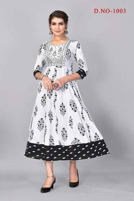Heavy Rayon Anarkali  Foil with Embroidery Work Kurti 1
