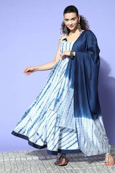 White printed chanderi ethnic-kurtis