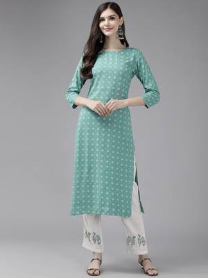 Green printed rayon ethnic-kurtis 1