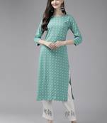 Green printed rayon ethnic-kurtis