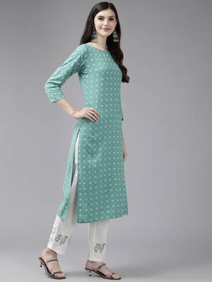 Green printed rayon ethnic-kurtis 2