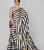 Black Printed Satin Saree With Blouse