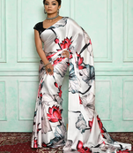 Multicolor Printed Satin Saree With Blouse