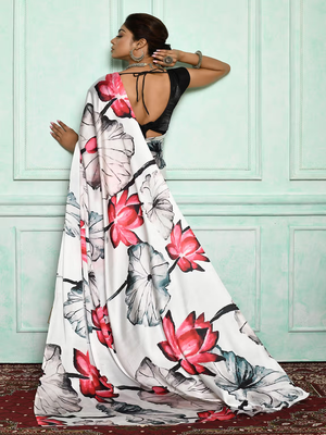 Multicolor Printed Satin Saree With Blouse 2