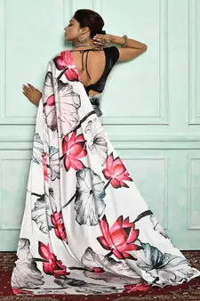 Multicolor Printed Satin Saree With Blouse
