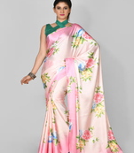 Pink Printed Satin Saree With Blouse