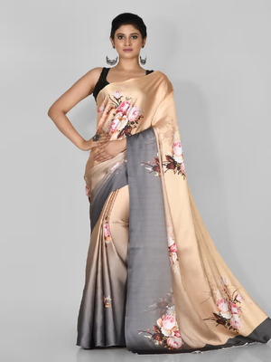 Multicolor Printed Satin Saree With Blouse 1