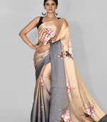 Multicolor Printed Satin Saree With Blouse