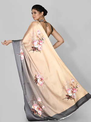 Multicolor Printed Satin Saree With Blouse 2