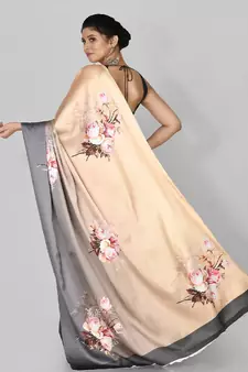 Multicolor Printed Satin Saree With Blouse