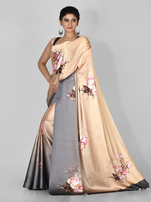 Multicolor Printed Satin Saree With Blouse 3