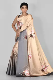 Multicolor Printed Satin Saree With Blouse
