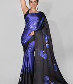 Blue Printed Satin Saree With Blouse