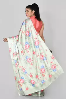 Light Green Printed Satin Saree With Blouse