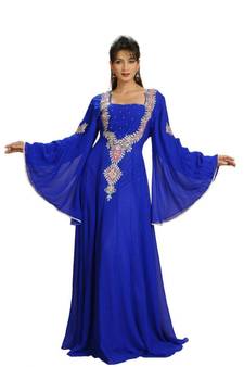 Moroccan Kaftan Hand Work Royal Blue Long sleeve Party wear dress 